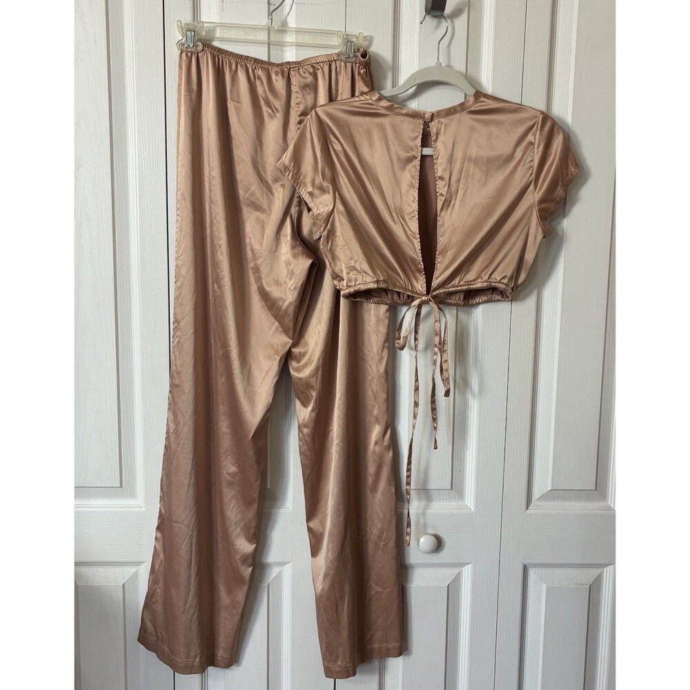 Skims Soft Lounge Pajama Set Tan Women's Sz M Crop Top Long Pants Comfort - Picture 4 of 7